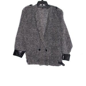 I. B. Diffusion Gray & Black Women's Double Breast Wool Blended Jacket S…